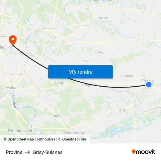 Provins to Grisy-Suisnes map