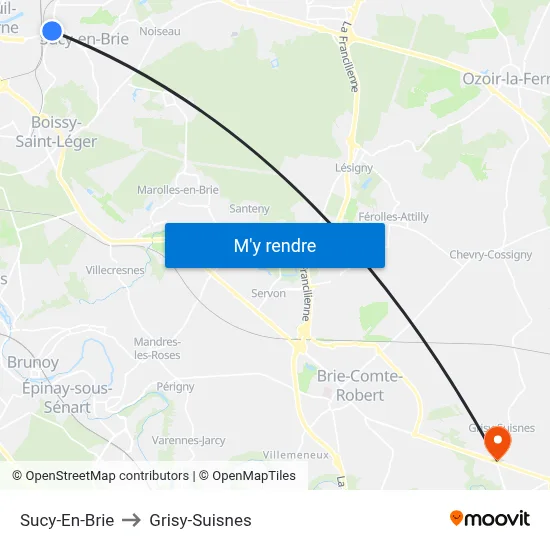 Sucy-En-Brie to Grisy-Suisnes map