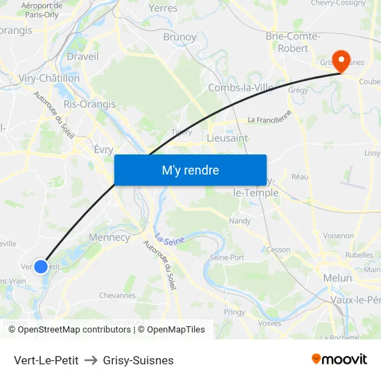 Vert-Le-Petit to Grisy-Suisnes map