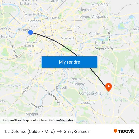 La Défense (Calder - Miro) to Grisy-Suisnes map
