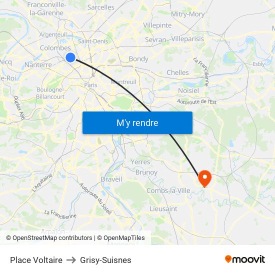 Place Voltaire to Grisy-Suisnes map