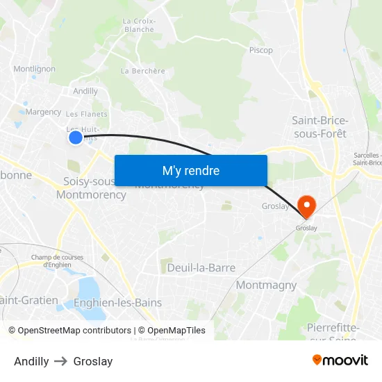 Andilly to Groslay map