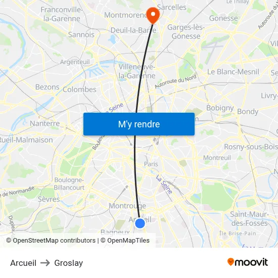 Arcueil to Groslay map
