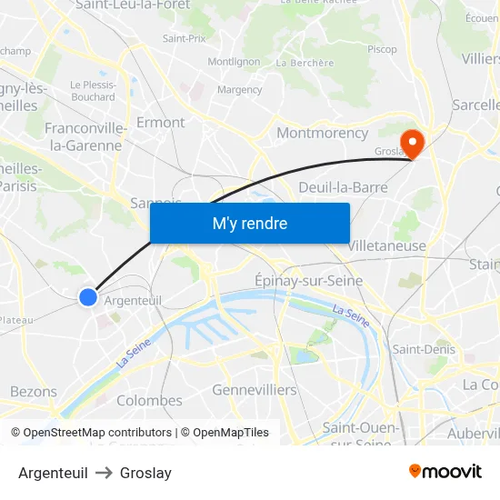 Argenteuil to Groslay map