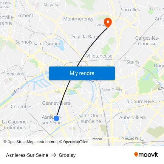 Asnieres-Sur-Seine to Groslay map