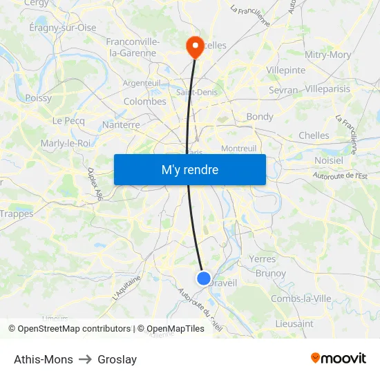 Athis-Mons to Groslay map