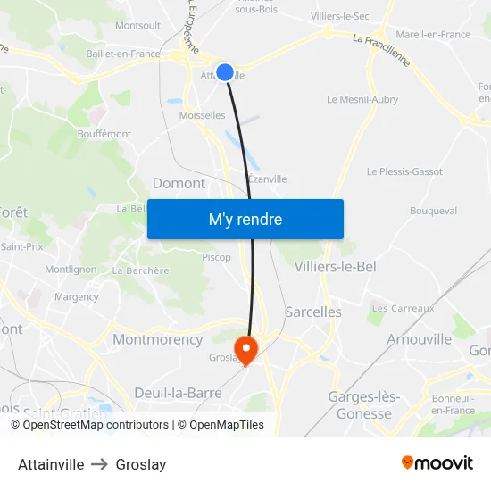 Attainville to Groslay map