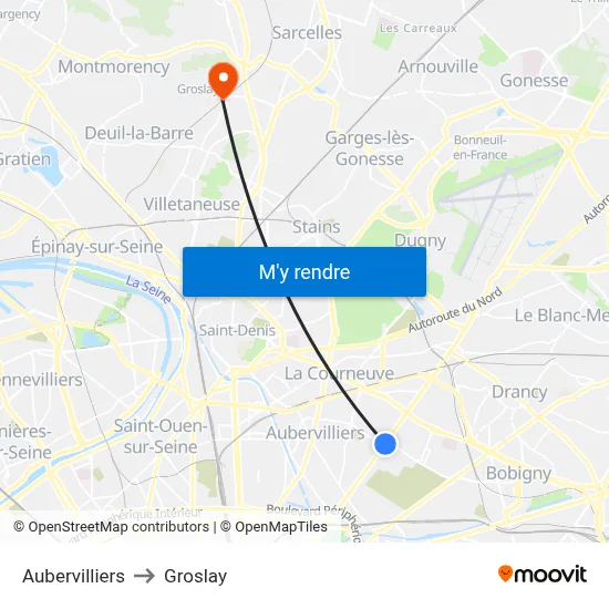 Aubervilliers to Groslay map