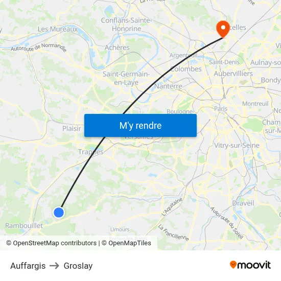 Auffargis to Groslay map