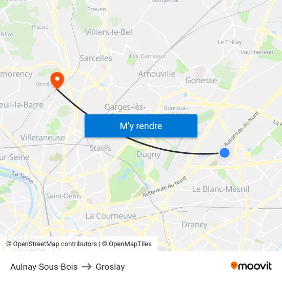 Aulnay-Sous-Bois to Groslay map