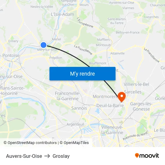 Auvers-Sur-Oise to Groslay map