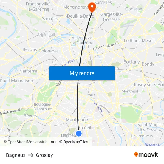 Bagneux to Groslay map