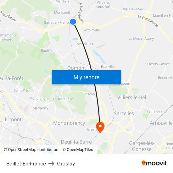 Baillet-En-France to Groslay map