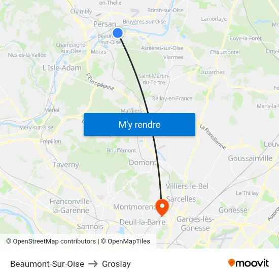 Beaumont-Sur-Oise to Groslay map