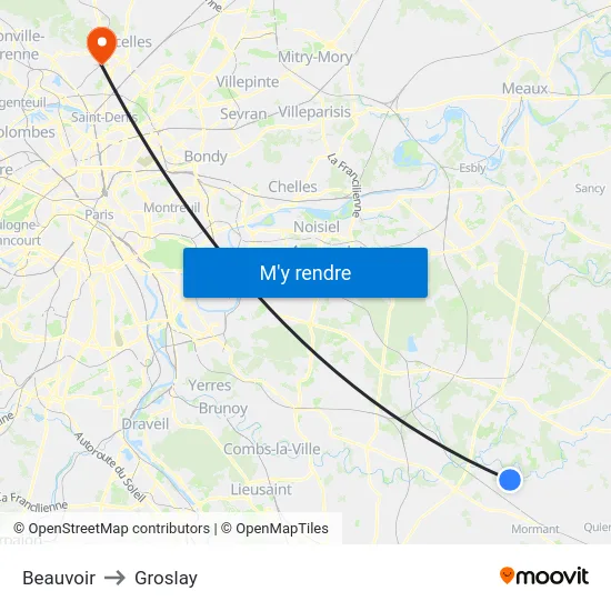 Beauvoir to Groslay map