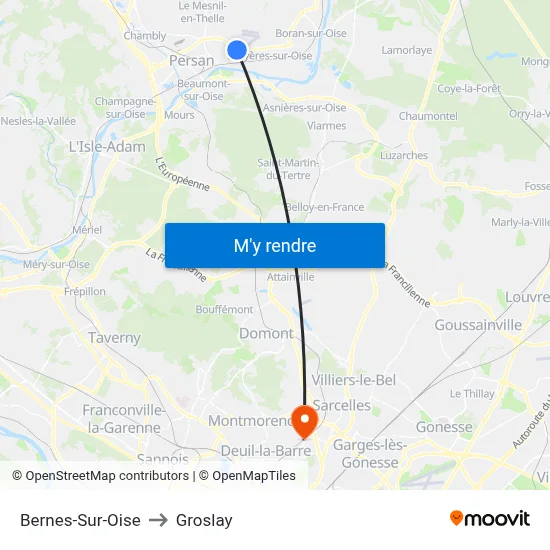 Bernes-Sur-Oise to Groslay map