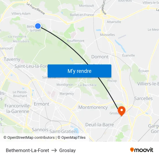 Bethemont-La-Foret to Groslay map