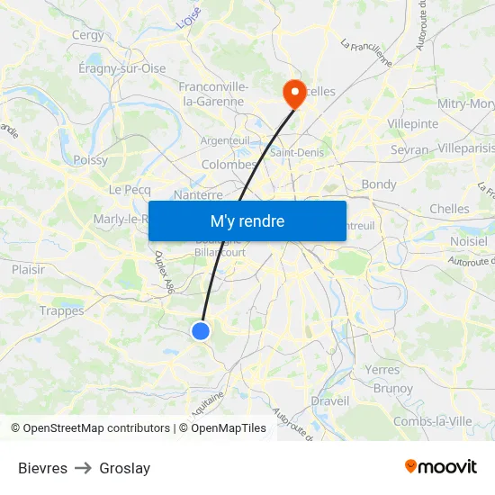 Bievres to Groslay map