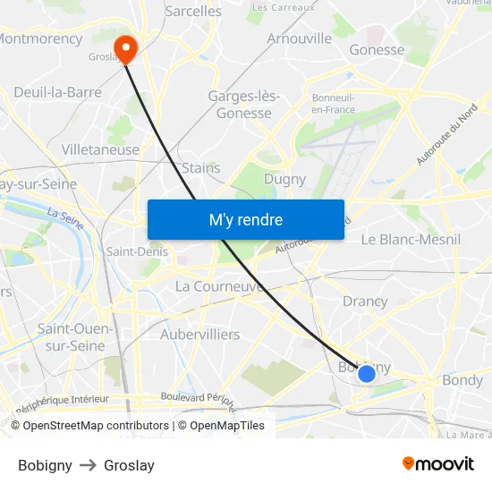 Bobigny to Groslay map