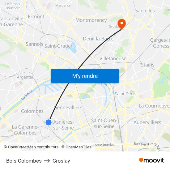 Bois-Colombes to Groslay map
