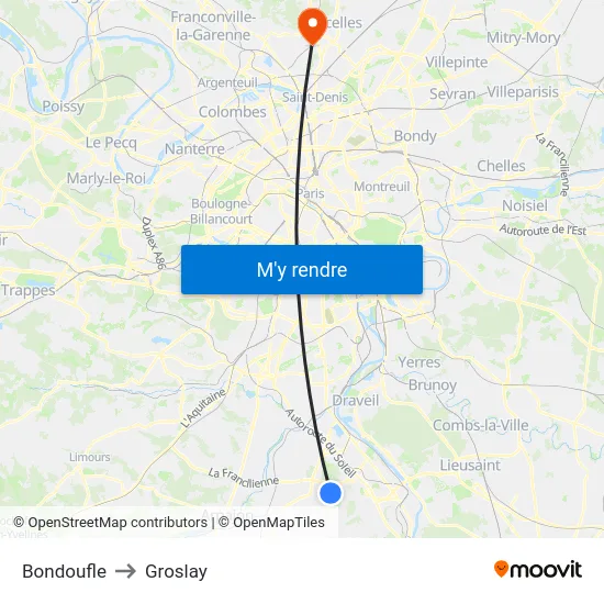 Bondoufle to Groslay map