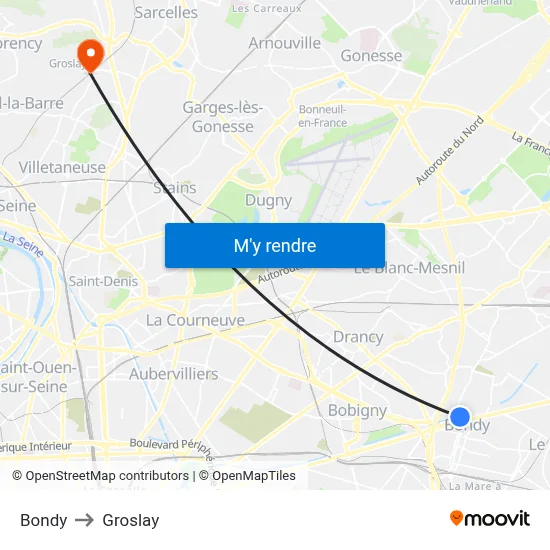 Bondy to Groslay map