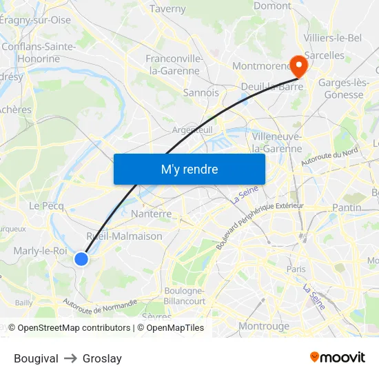 Bougival to Groslay map
