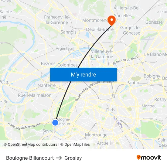 Boulogne-Billancourt to Groslay map