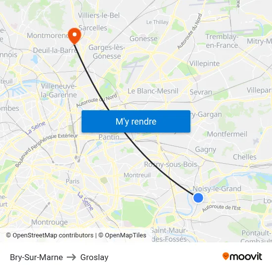 Bry-Sur-Marne to Groslay map