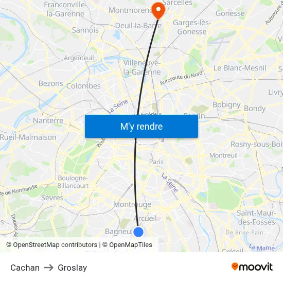 Cachan to Groslay map