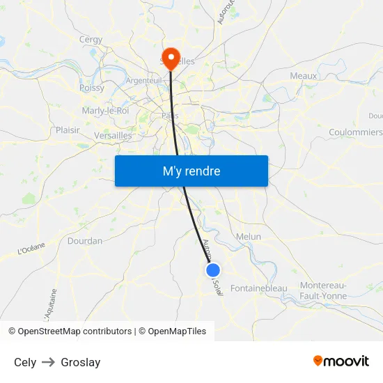 Cely to Groslay map