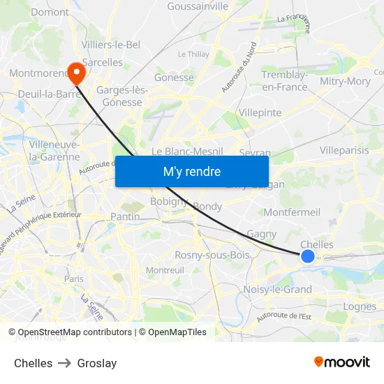 Chelles to Groslay map