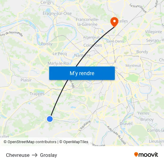 Chevreuse to Groslay map