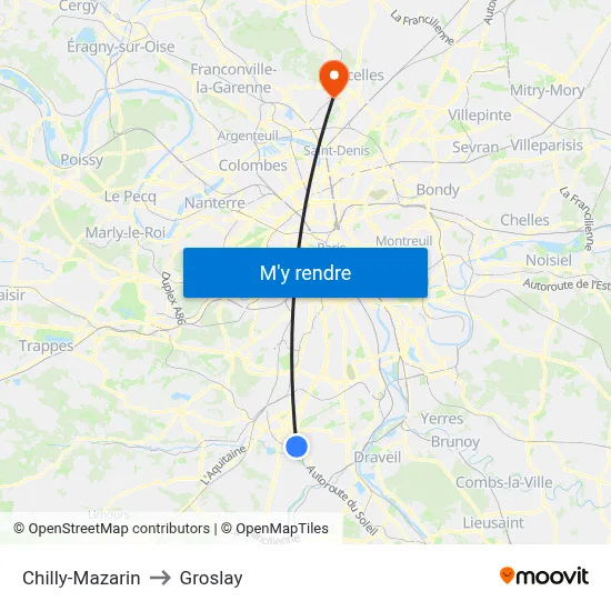 Chilly-Mazarin to Groslay map