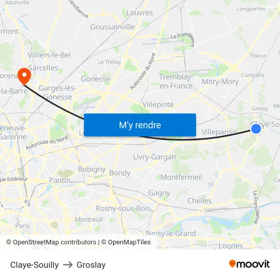 Claye-Souilly to Groslay map