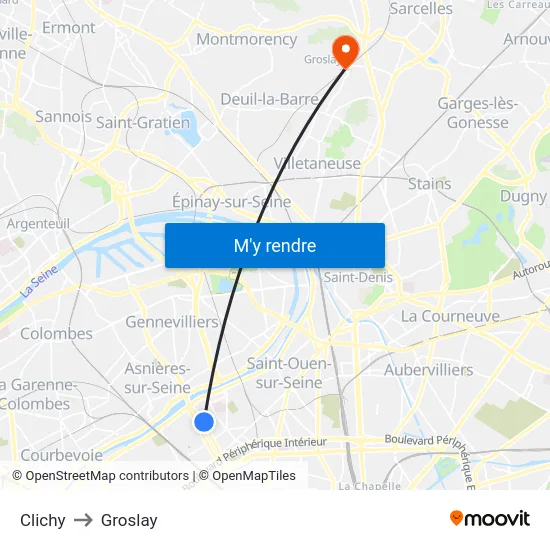 Clichy to Groslay map