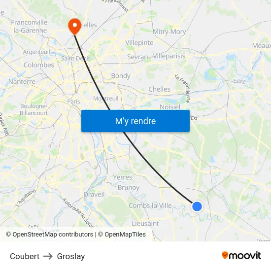 Coubert to Groslay map