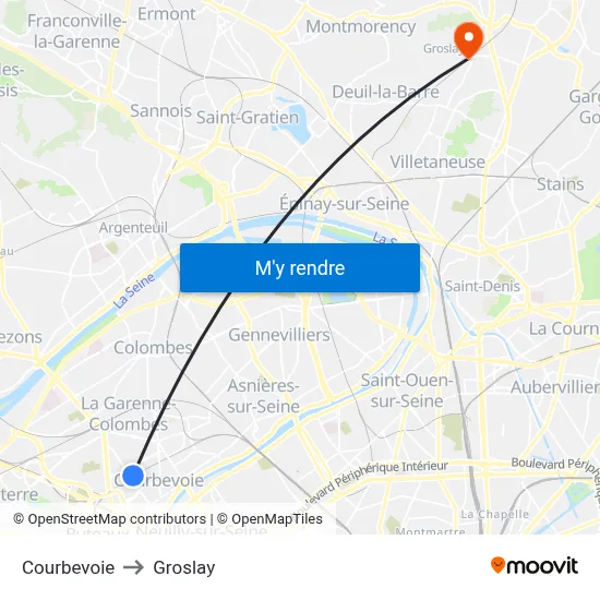 Courbevoie to Groslay map