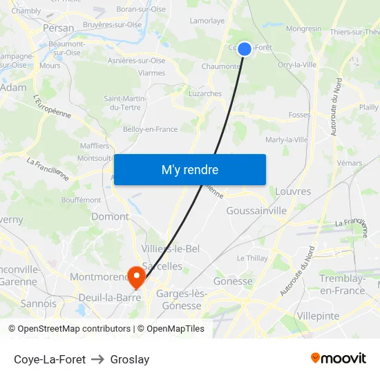 Coye-La-Foret to Groslay map