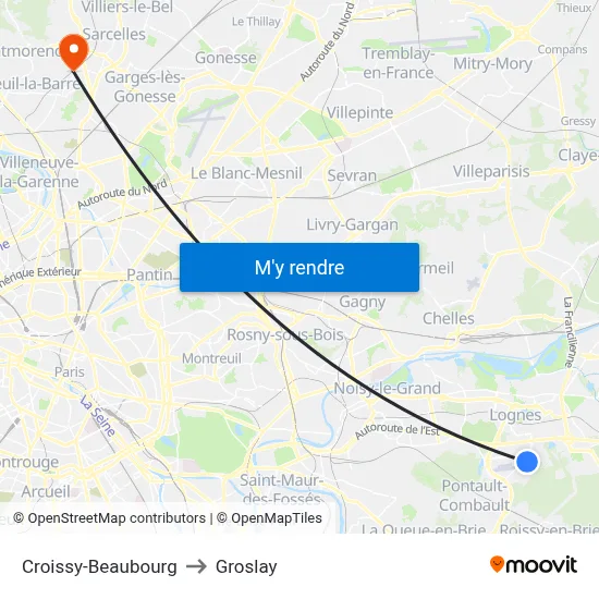 Croissy-Beaubourg to Groslay map