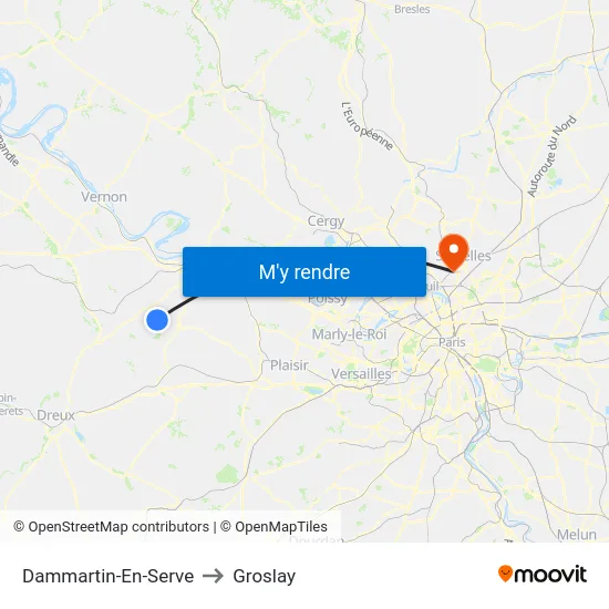 Dammartin-En-Serve to Groslay map