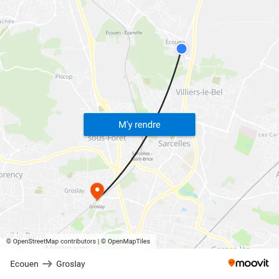 Ecouen to Groslay map