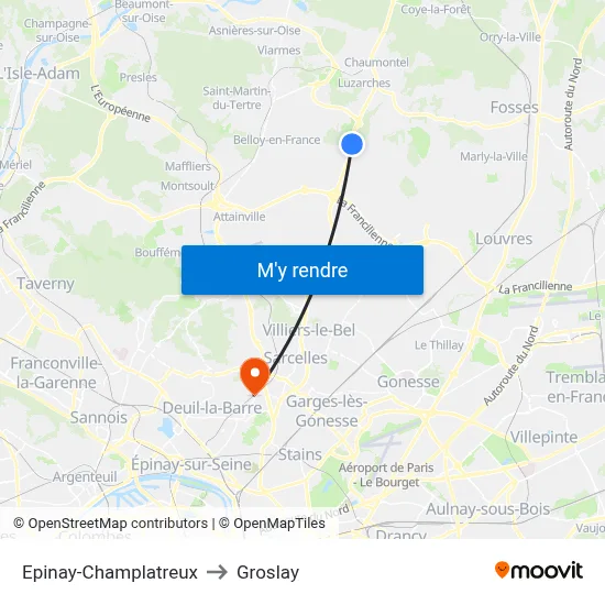Epinay-Champlatreux to Groslay map
