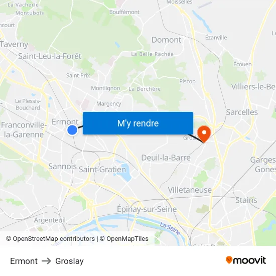 Ermont to Groslay map