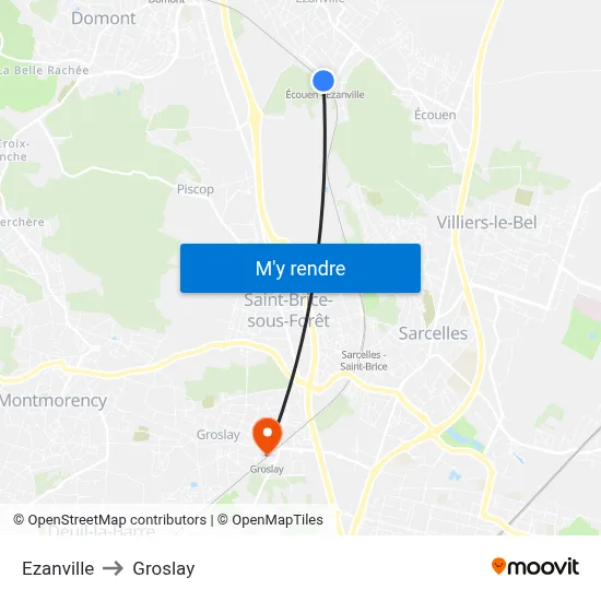 Ezanville to Groslay map