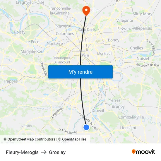 Fleury-Merogis to Groslay map