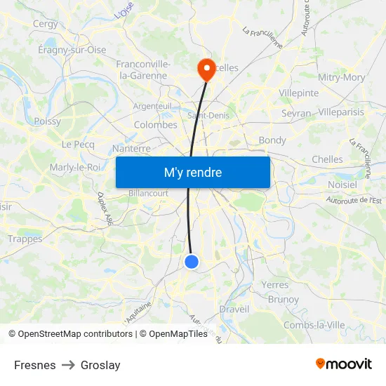 Fresnes to Groslay map