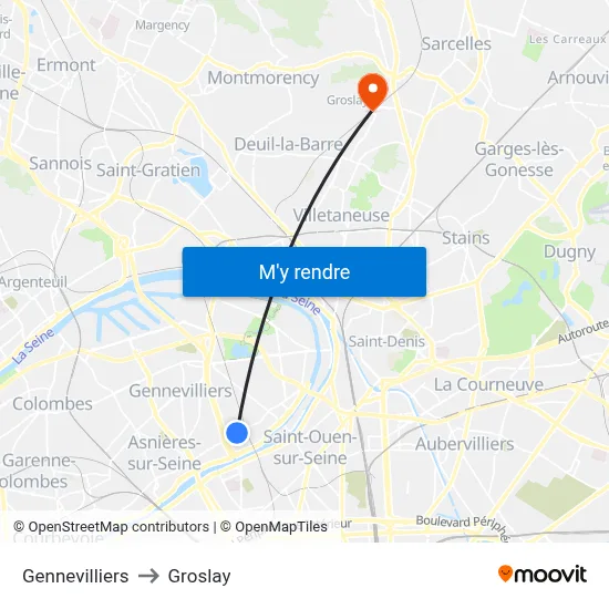 Gennevilliers to Groslay map
