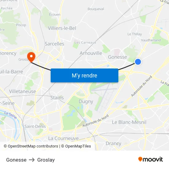 Gonesse to Groslay map