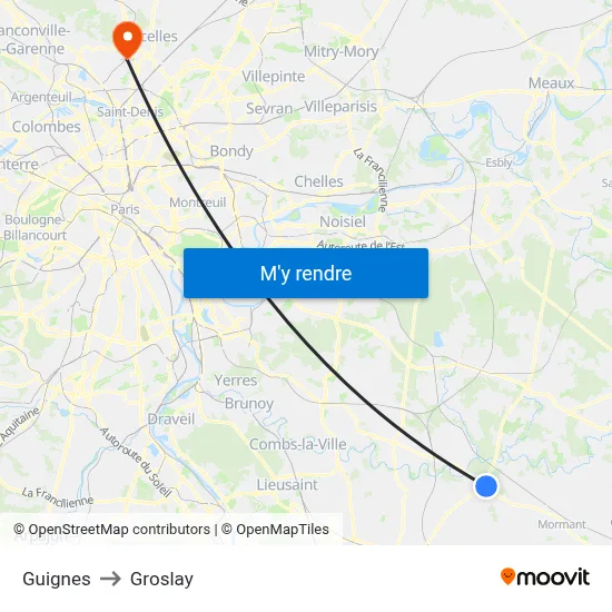 Guignes to Groslay map